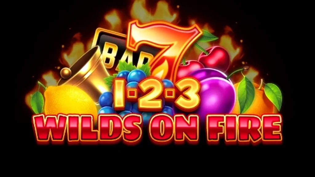 Interface do slot 1-2-3 Wilds on Fire com símbolos de frutas e fogo