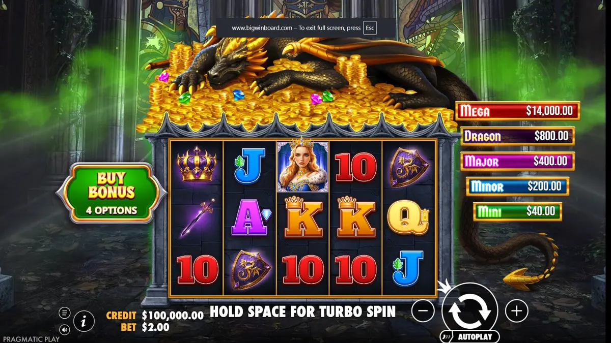 O dragão dourado vigiando o tesouro em Sleeping Dragon Ultra Dark